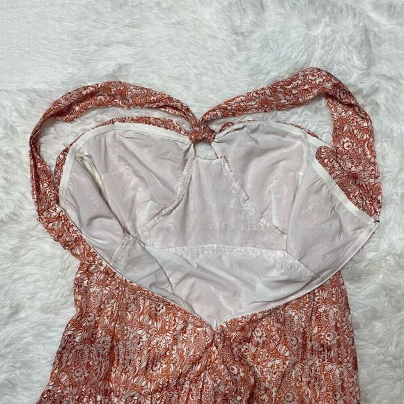 Miss Me Orange Floral Criss Cross Sleeveless Halter Dress Womens Size Small - Picture 4 of 13